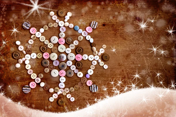 Decorative christmas background with buttons as snowflake, snowflake on dark rusty wooden background — Stock Photo, Image