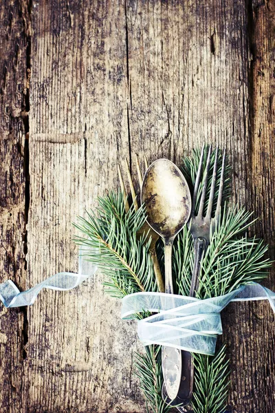 Christmas spoon, fork and knife — Stock Photo, Image