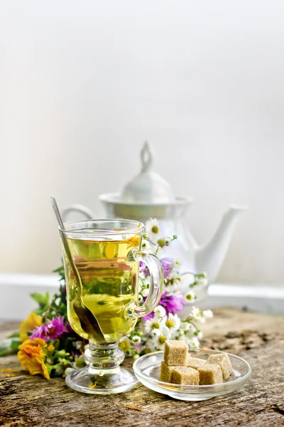 Čerstvý zdravý bylinkový čaj v skleněné poháry — Stock fotografie