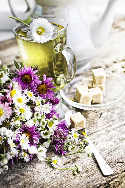 Bitki çayı ve yaz çiçek fincan — Stok fotoğraf