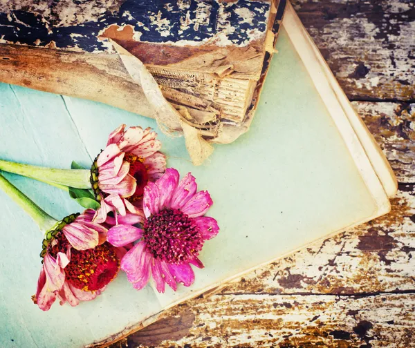 Fleurs et livre vintage — Photo