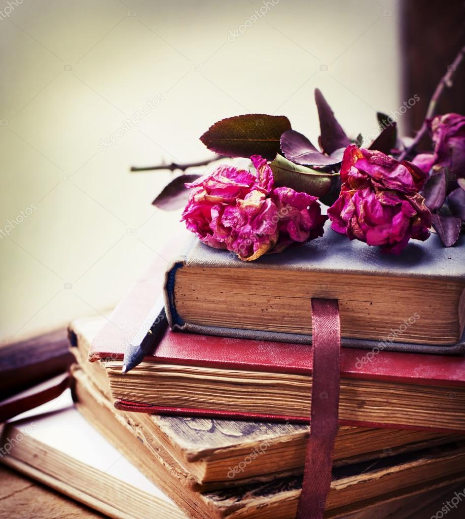 Vintage books and roses