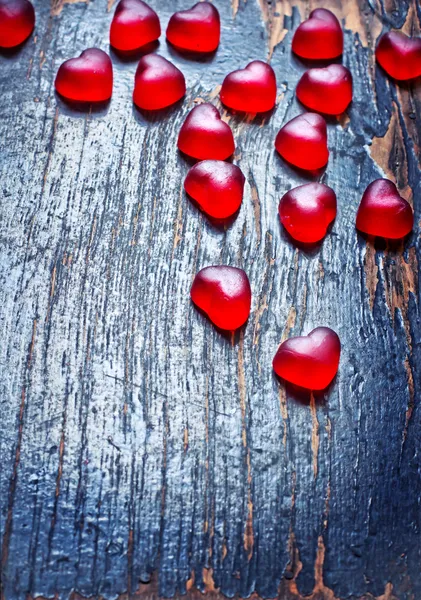 Red heart shaped candies — Stock Photo, Image