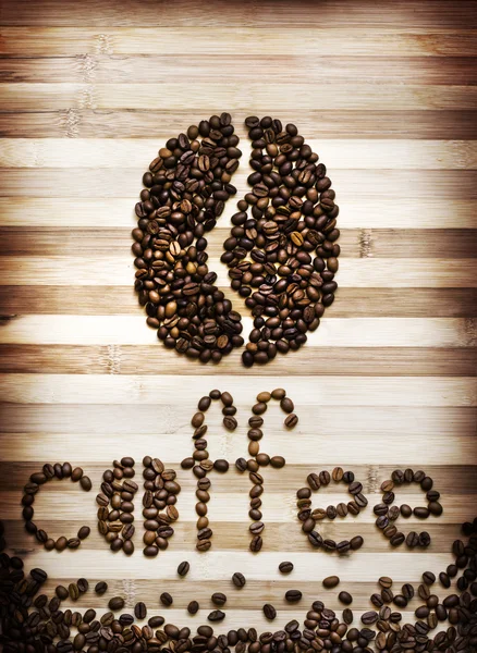 Kahve çekirdekleri kelime "kahve şekillendirme" — Stok fotoğraf