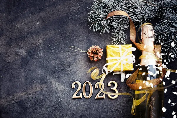Щасливий Новий Рік 2023 Фонова Листівка Новорічних Канікул Яскравими Вогнями — стокове фото