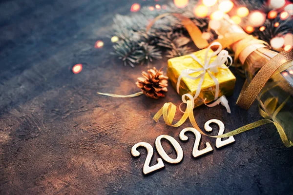 Fericit Anul Nou 2022 Fundal Carte Sărbători Anul Nou Lumini — Fotografie, imagine de stoc