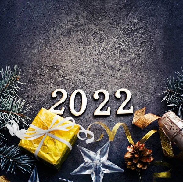 Щасливий Новий Рік 2022 Фонова Листівка Новорічних Свят Яскравими Вогнями — стокове фото