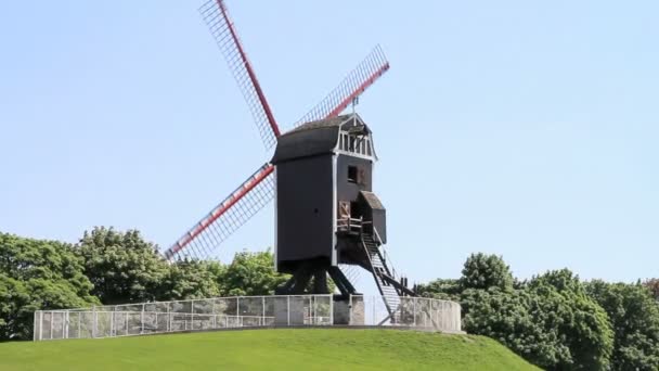 Oude houten windmolen — Stockvideo