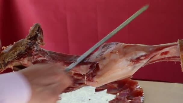 Taglio del prosciutto jabugo — Video Stock