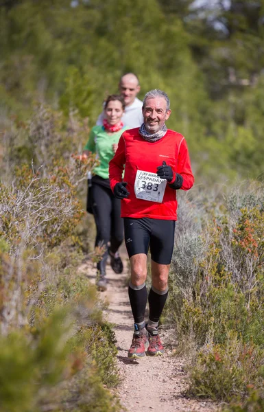 Hard marathon mountain race, climbing — Stock Photo, Image