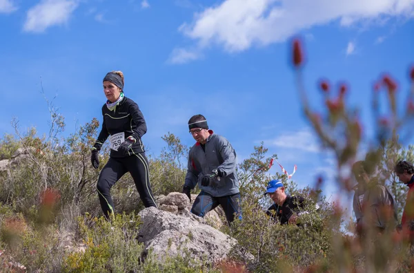 Hard marathon mountain race, climbing — Stock Photo, Image