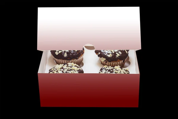 Isolert boks med sjokoladekaker – stockfoto