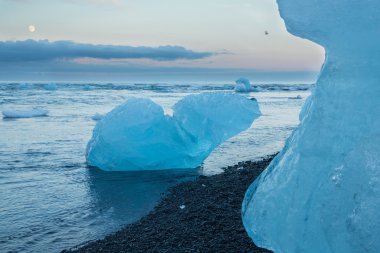 Blue icebergs and sea