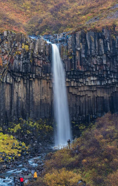 Cachoeira Svartifoss água de seda no parque nacional Skaftafell na Islândia. — Fotografia de Stock