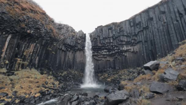 Svartifoss vattenfall super slow motion — Stockvideo