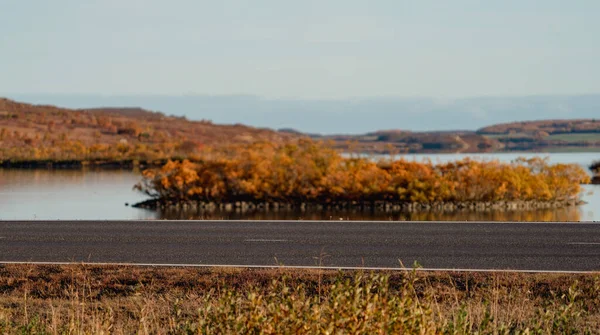 Enskild väg på hösten nära sjön — Stockfoto