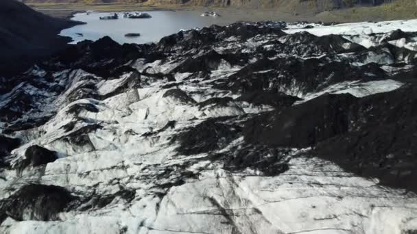 Flying over the massive glacier tongue end — Stock videók