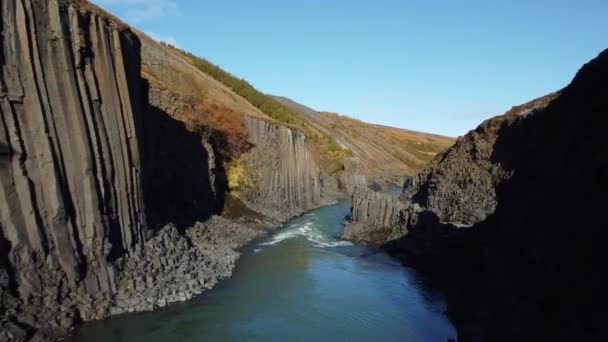 Tijdens de vlucht naar de vulkanische basalt Canyon. — Stockvideo