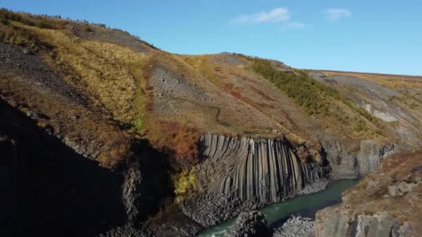 Inflygning till den basaltiska flodstranden — Stockvideo