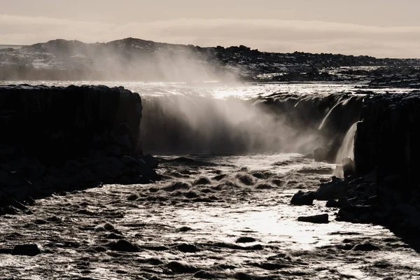 Selfoss waterfall back light long exposure in Iceland — Stock Photo, Image