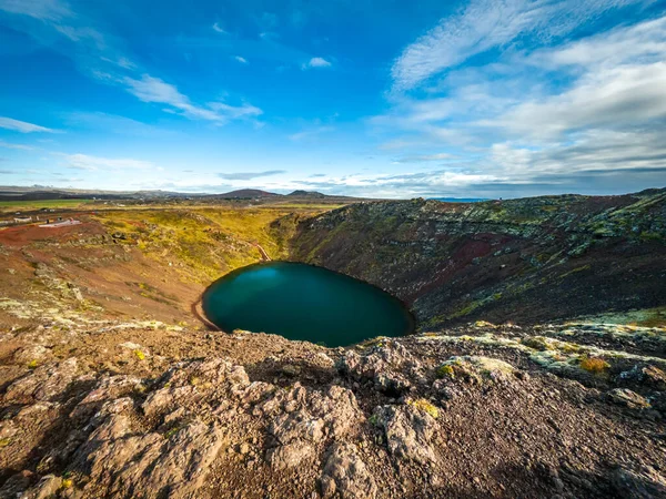 Krater Kerid szeroki kąt, złoty krąg Islandia — Zdjęcie stockowe