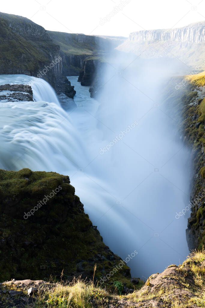 Gullfoss massive waterfall closeup view long exposure