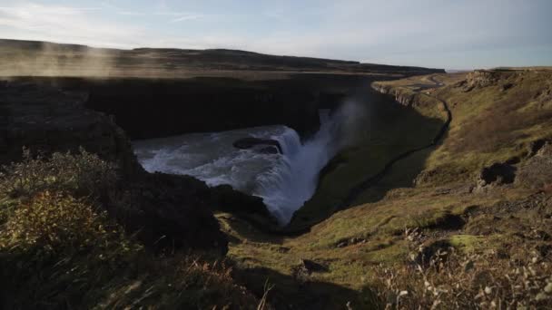 冰岛古尔佛斯巨大的瀑布顶部景观 — 图库视频影像