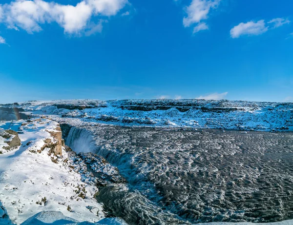Dettifoss Массивный Водопад Панорамный Вид Голубое Небо Текста — стоковое фото