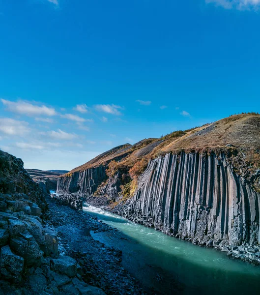 Fjadrargljufur Basaltic Canyon River Iron Viewpoint — Stock Photo, Image