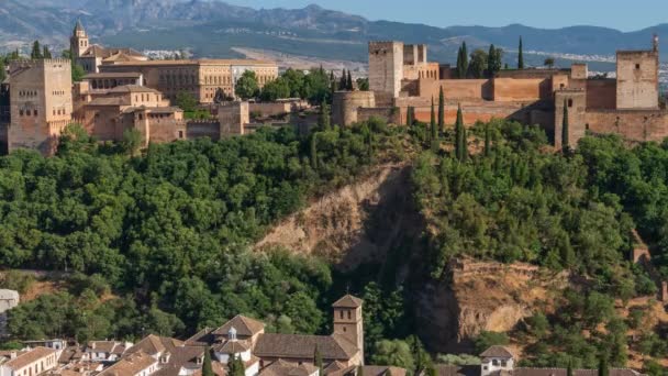 Zeitraffer Der Alhambra Festung Und Des Palastes Andalusien Mit Touristen — Stockvideo