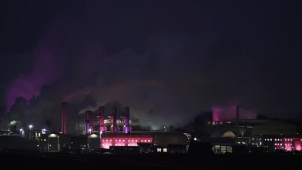 Zlanda Gece Boyunca Pembe Renklerle Çalışan Jeotermal Santraller — Stok video