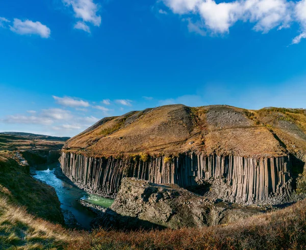 Fjadrargljufur Cañón Basáltico Amplio Panorama Río Hierro Mirador —  Fotos de Stock