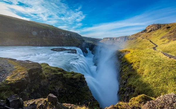 Gullfoss Massive Waterfall Top View Silk Water Long Exposure — Stockfoto