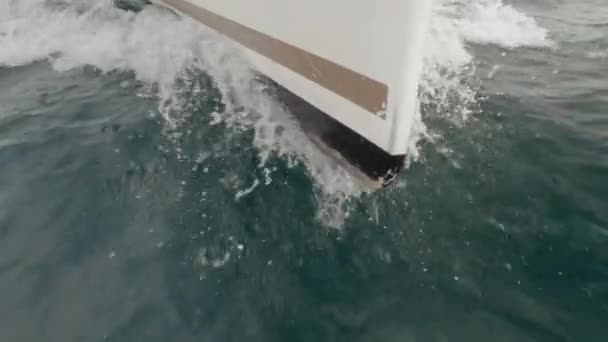 Sailboat Stern Entering Ocean Super Slow Motion — Stock Video