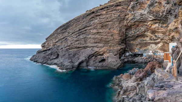 Pirater Grottan Lång Exponering Panorama Kanarieöarna Spanien Poris Candelaria Vid — Stockfoto