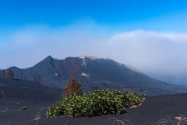 Cumbre Vieja Vulkan Krater Lång Exponering Dimman Palma Spanien — Stockfoto