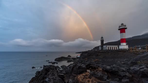 Old New Lighthouse Time Lapse Rainbow Background — Stock Video