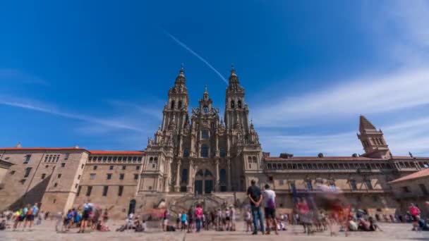 Santiago Katedralinin Bulanık Turistlerin Uğradığı Obradoiro Meydanının Zaman Aşımı — Stok video