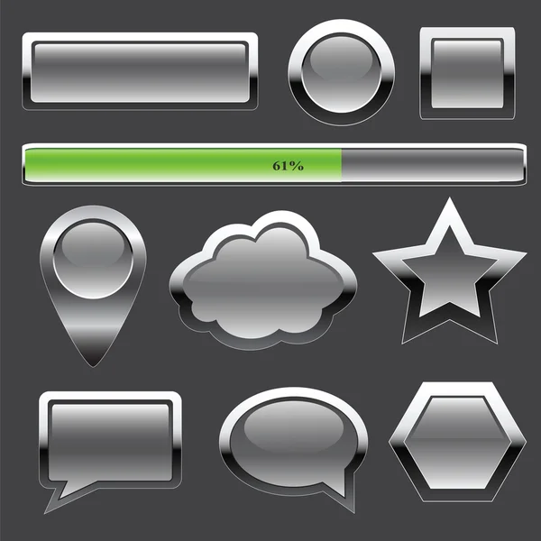 Gray metal buttons and elements of interface — Stock Vector