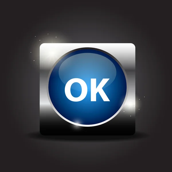 Brillante botón brillante "OK" en marco de metal — Vector de stock