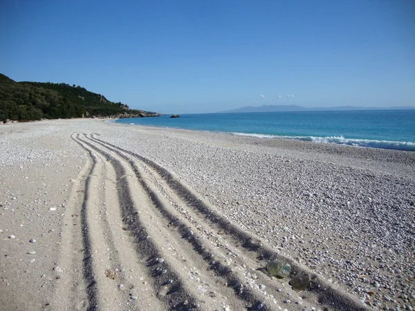 Plaży Livadi himara wieś, południowej Albanii — Zdjęcie stockowe