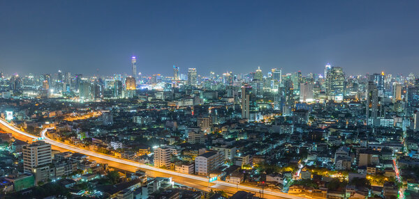 Aerial view of Bangkok downtown and skyscraper.