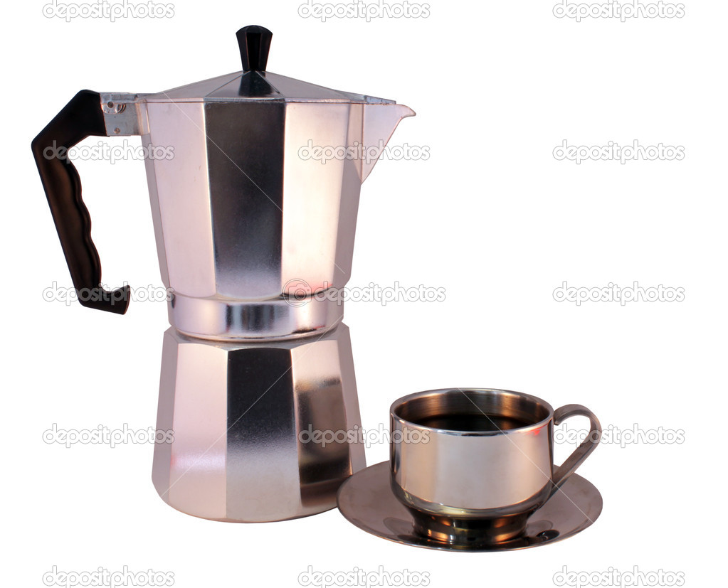 Moka Pot and Cup of Coffee