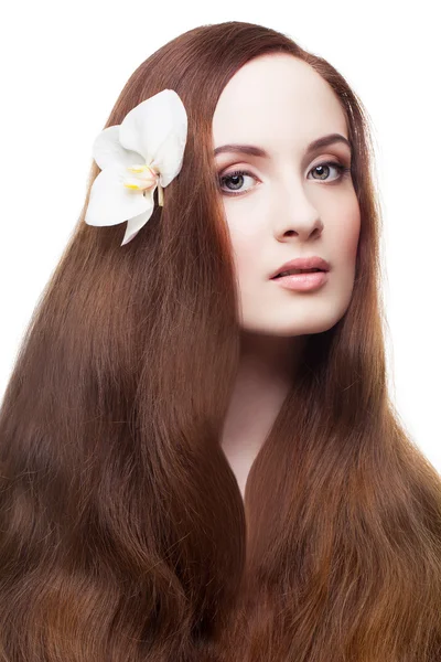 Chica con orquídea en el pelo — Foto de Stock