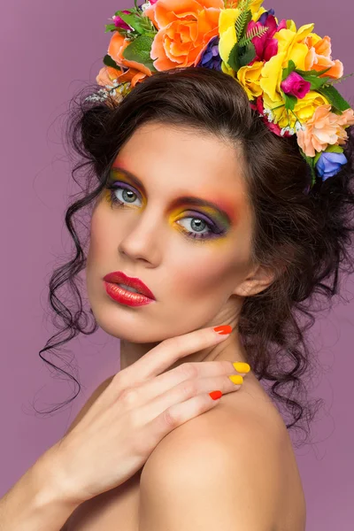 Beautiful brunette wearing flower headband