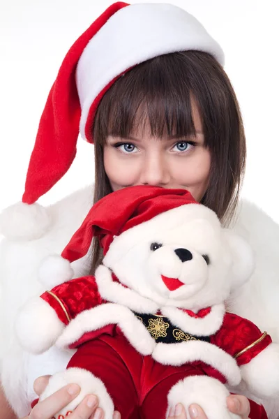 Mädchen mit Weihnachts-Eisbär — Stockfoto