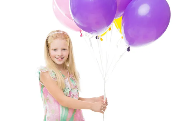 Νεαρό κορίτσι εκμετάλλευση μπαλόνια — Φωτογραφία Αρχείου