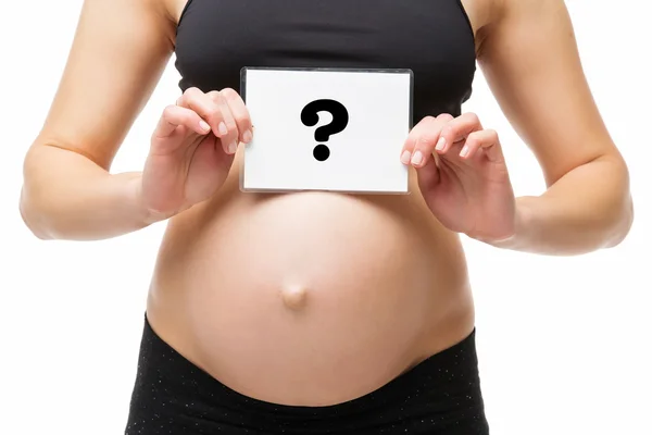 Pregnant woman with card — Stock Photo, Image