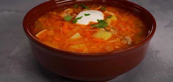 Frische Reichhaltige Suppe Einer Schüssel — Stockfoto