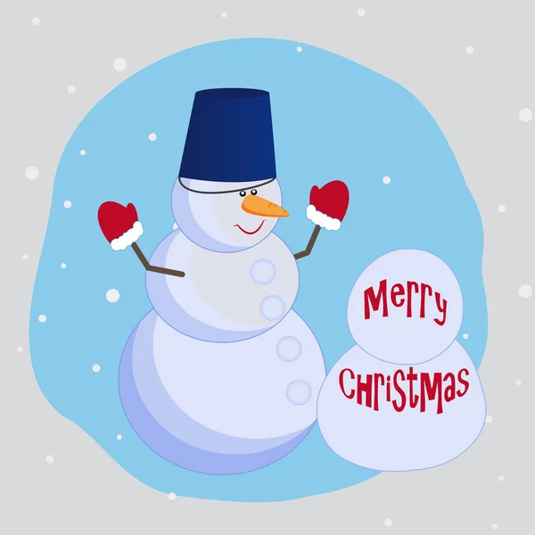 Feliz tarjeta de Navidad con muñeco de nieve alegre — Vector de stock